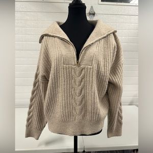 Beige/Tan half zip knit sweater, Suzy Sheir